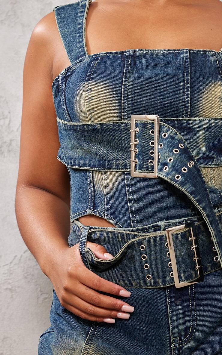 Plus Vintage Wash Buckle Denim Corset Top Product Image