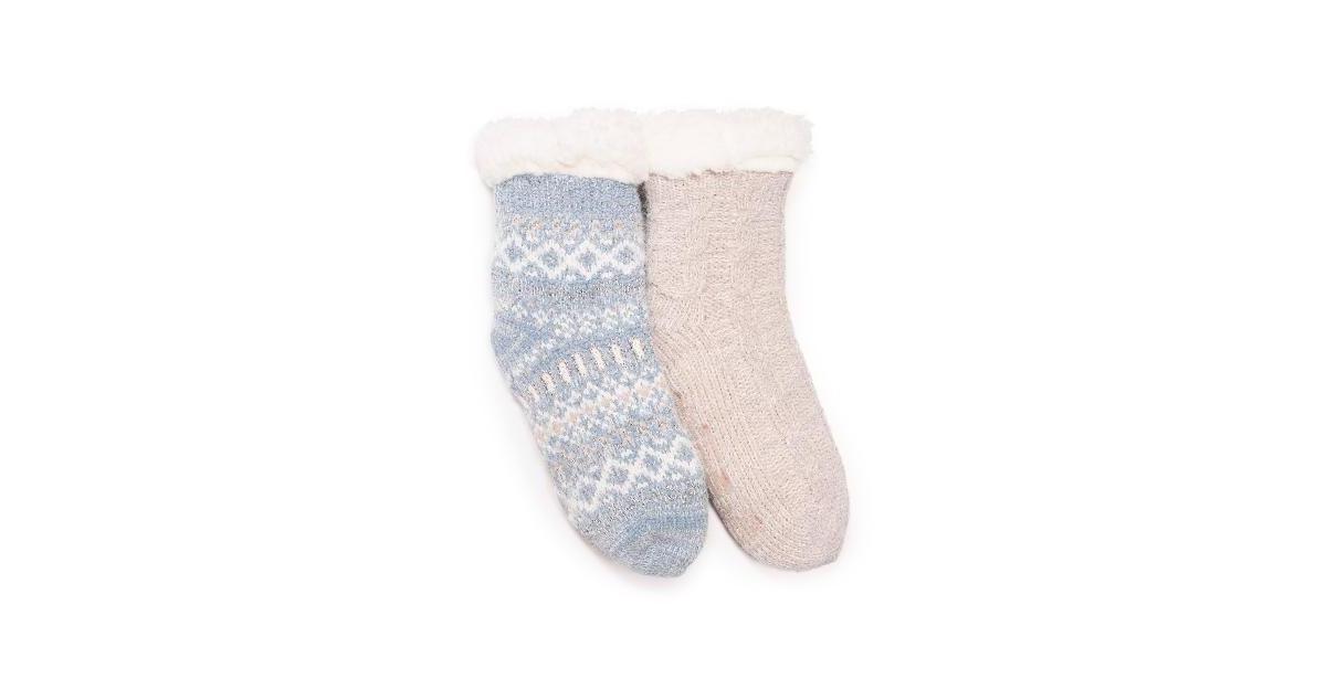 Womens 2-pk. MUK LUKS Ribbed Wool Boot Socks, White Gray Product Image