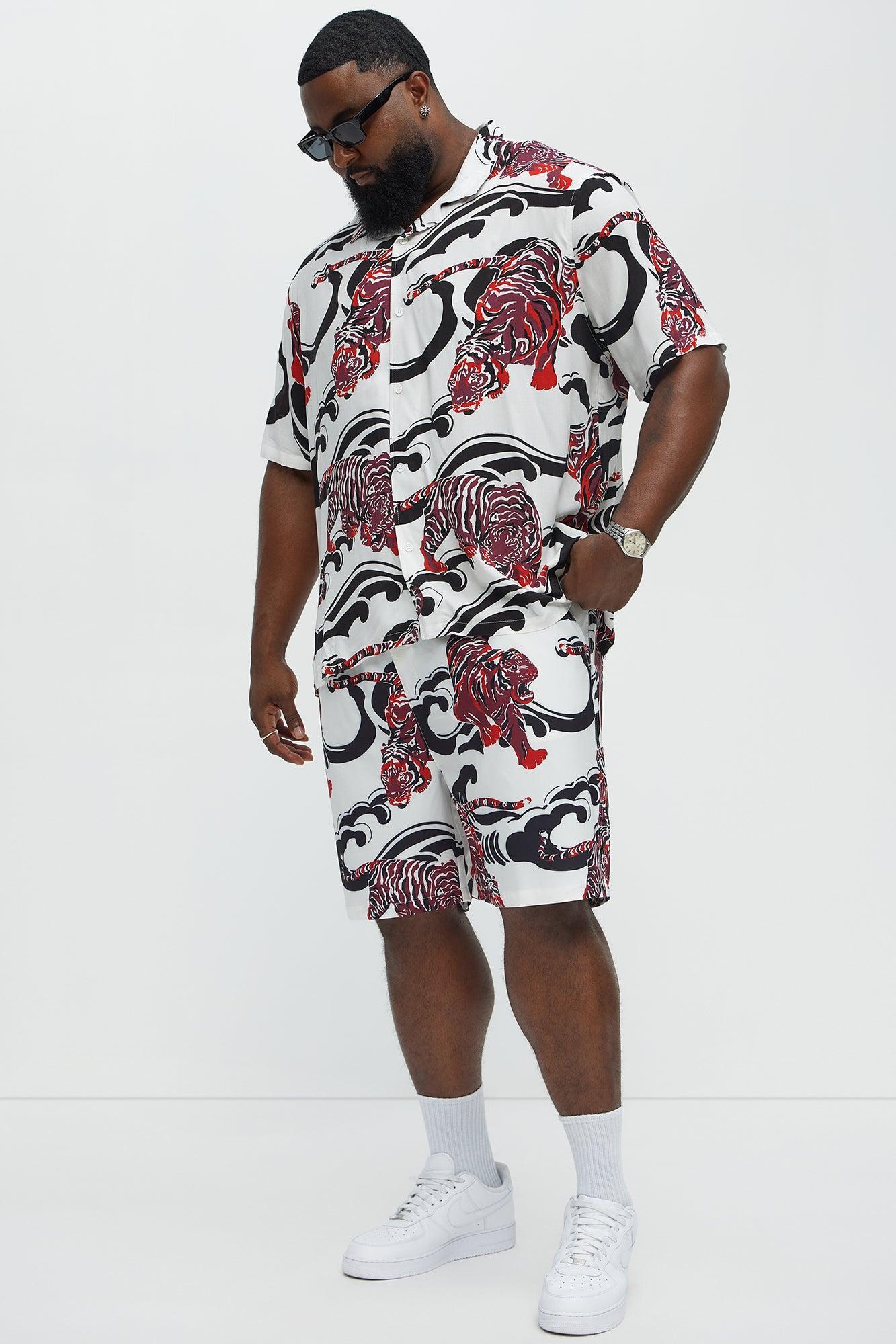 Tiger Waves Relaxed Shorts - White/combo Male Product Image