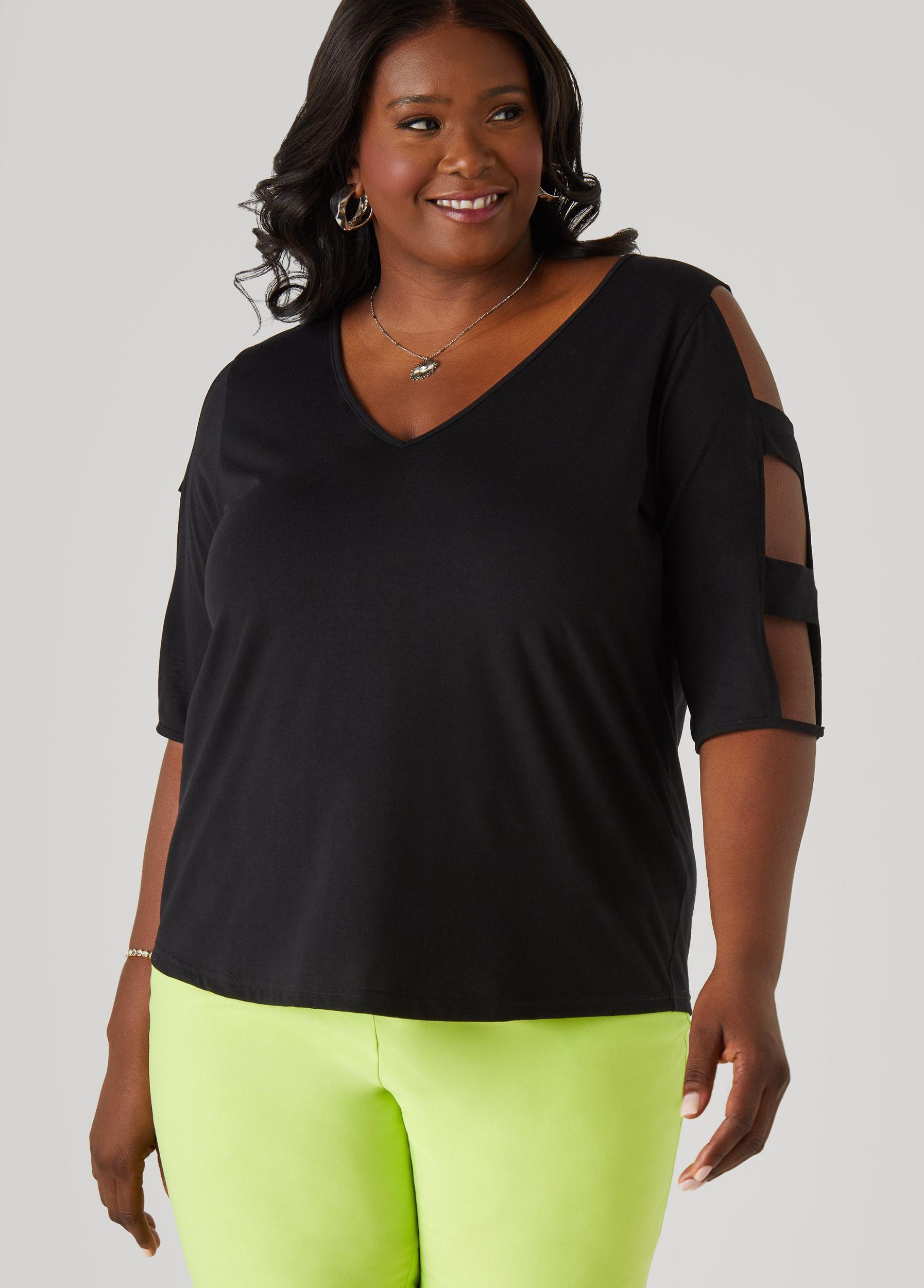Plus Size Cutout Sleeve Jersey Top Ashley Stewart Product Image
