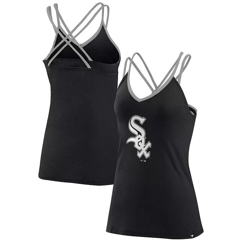 Women's Fanatics Branded Black Chicago White Sox Barrel It Up Cross Back V-Neck Tank Top,  Product Image