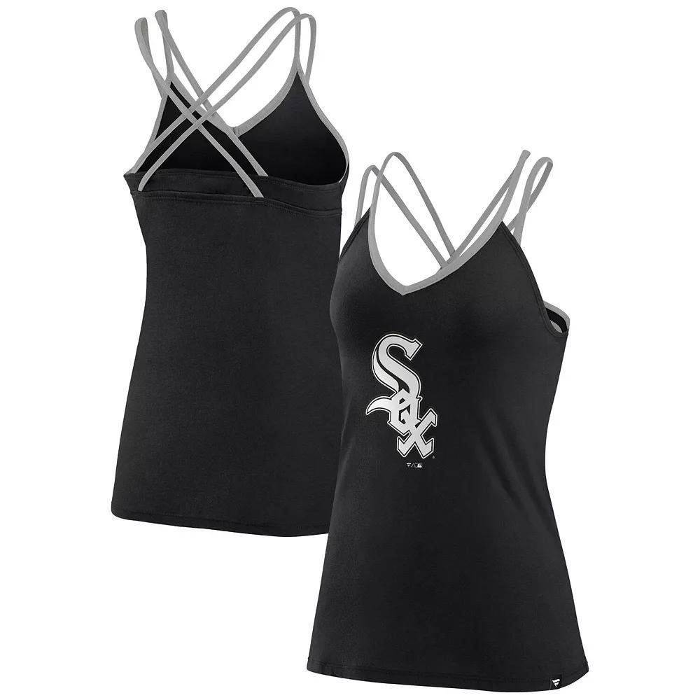 Women's Fanatics Branded Black Chicago White Sox Barrel It Up Cross Back V-Neck Tank Top,  Product Image