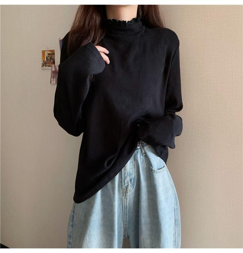 Long-Sleeve Mock Neck Plain Top Product Image