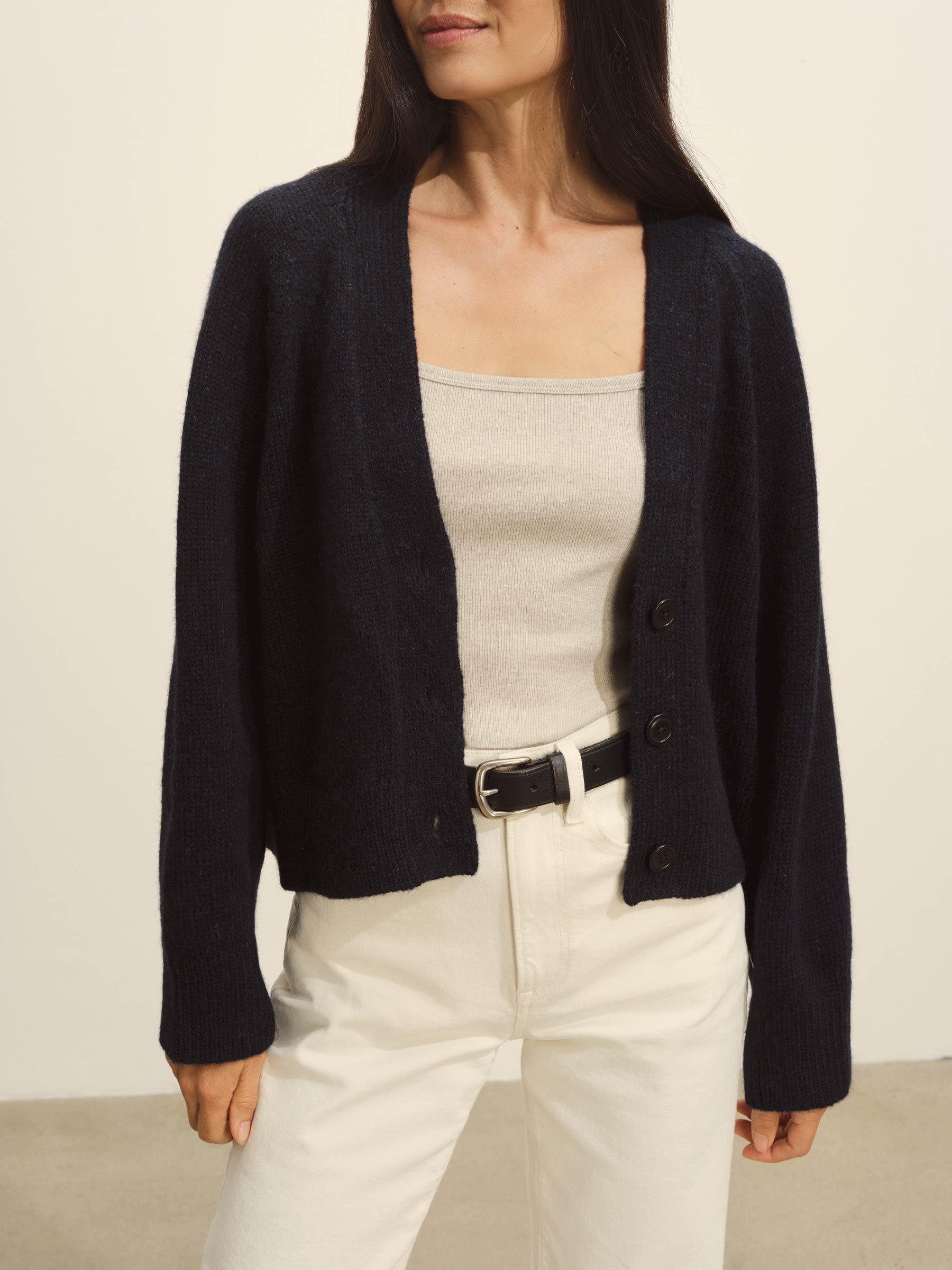 Dark Navy Highland Alpaca Boxy Cardigan Product Image