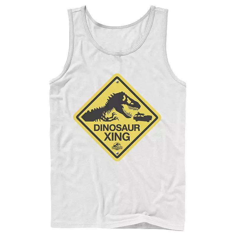 Men's Jurassic Park Dinosaur Crossing Yellow Sign Tank Top, Size: Large, Ath Hthr Product Image