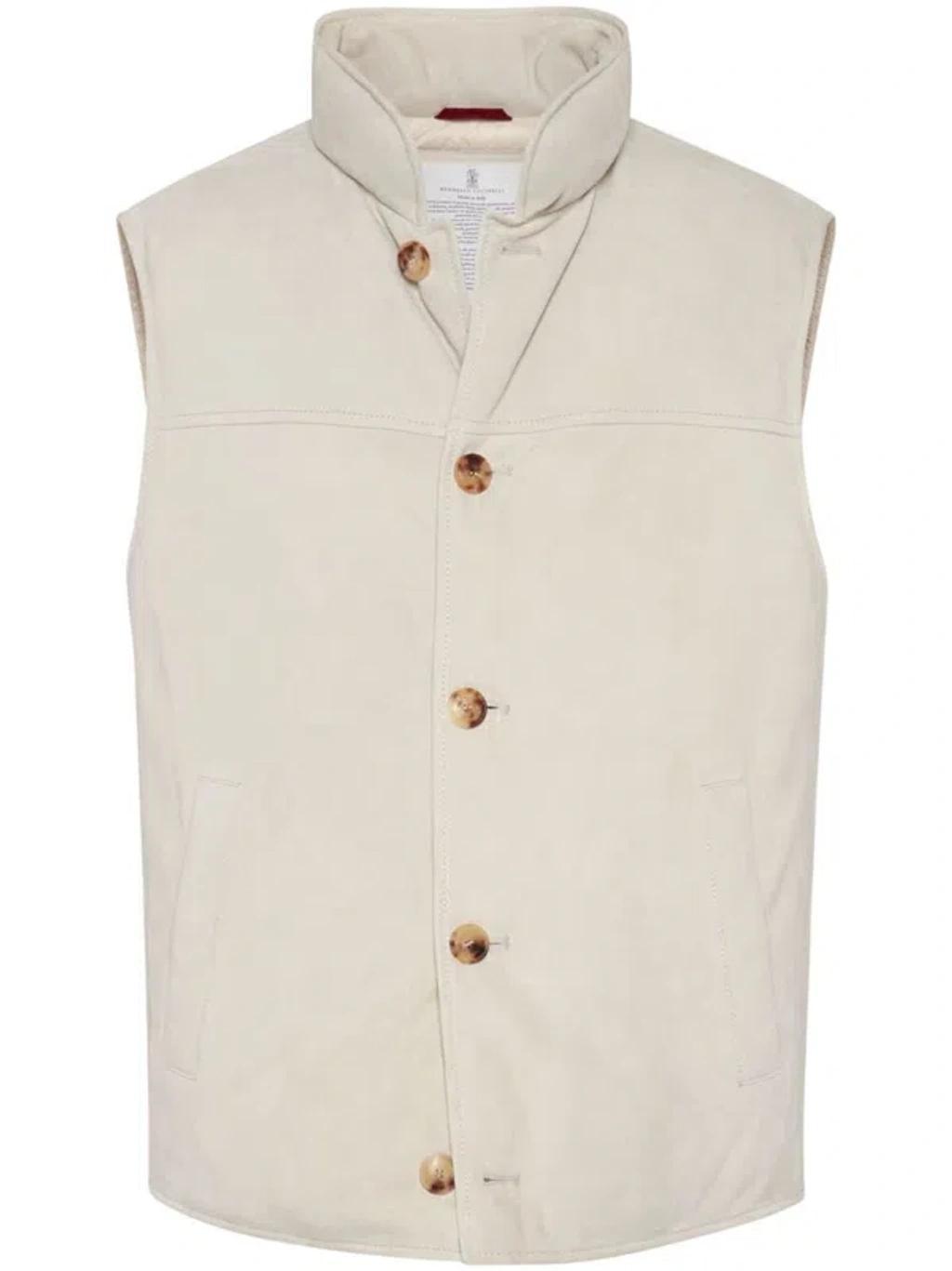 BRUNELLO CUCINELLI Padded Leather Vest In Natural Product Image