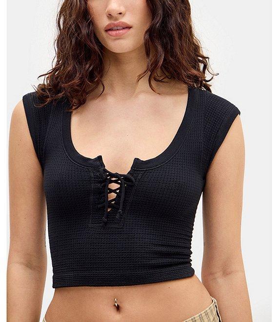 BDG Urban Outfitters Knockout Cap Sleeve Lace-Up Front Crop Top Product Image