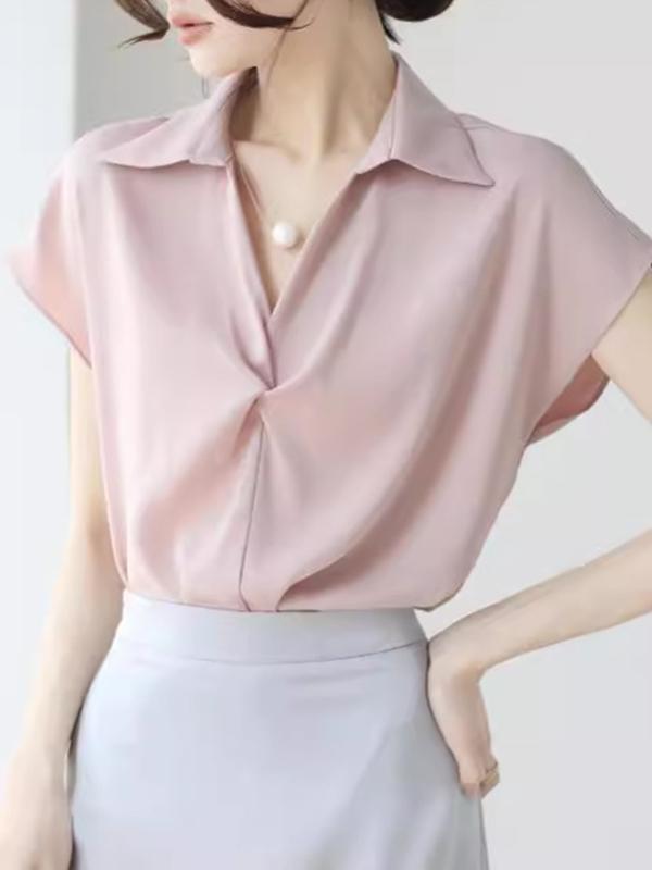 Loose Raglan Sleeve Solid Color Split-Joint Lapel Blouses&Shirts Tops Product Image