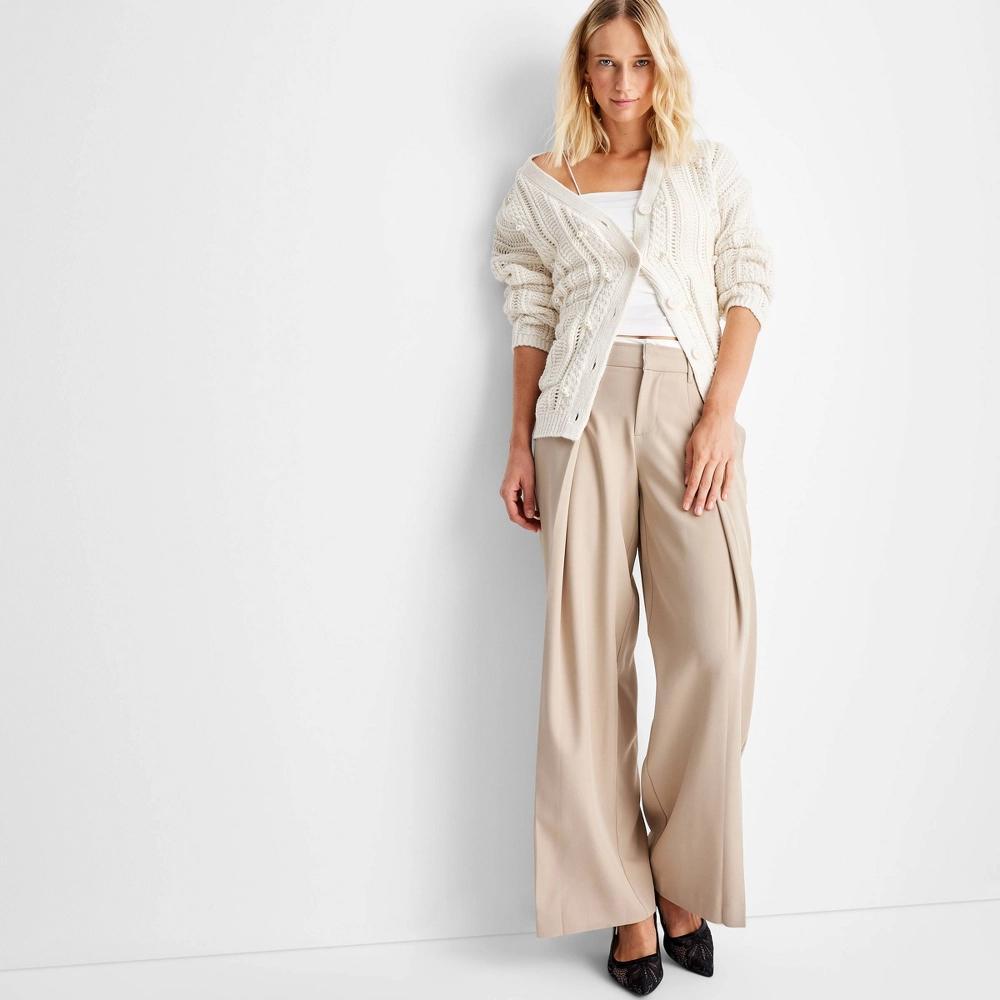 Women's Mid-Rise Wide Leg Contrast Waistband Trousers - Future Collective Product Image