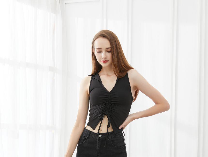 V-Neck Drawstring Ruched Cropped Camisole Top Product Image