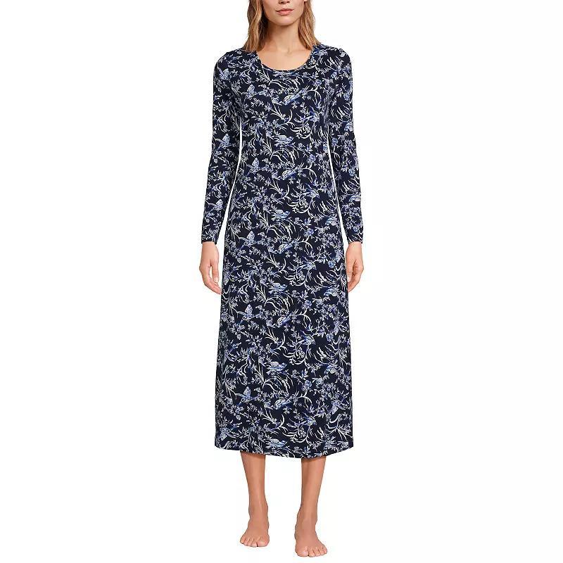 Womens Tall Lands End Long Sleeve Midcalf Nightgown Blue Bird Song Product Image