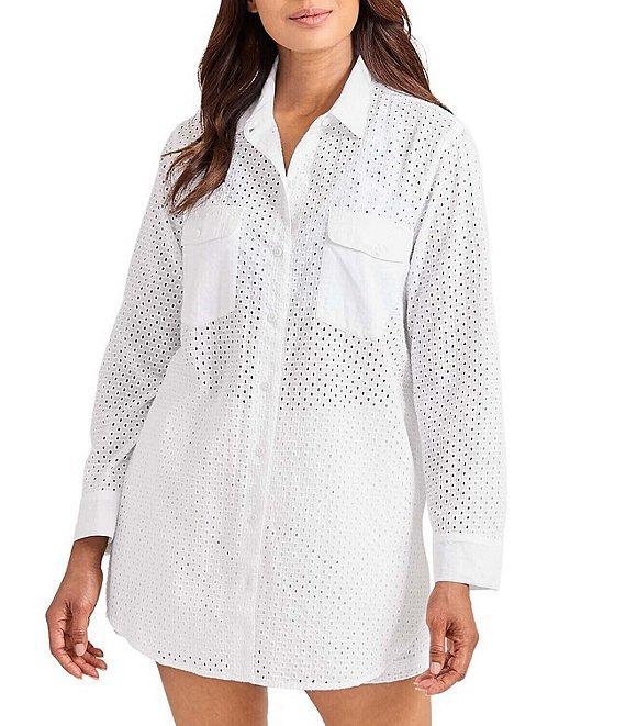 Tommy Bahama Organic Cotton Eyelet Cove Elastic Drawstring Waist Pull-On Short Swim Cover-Up Product Image