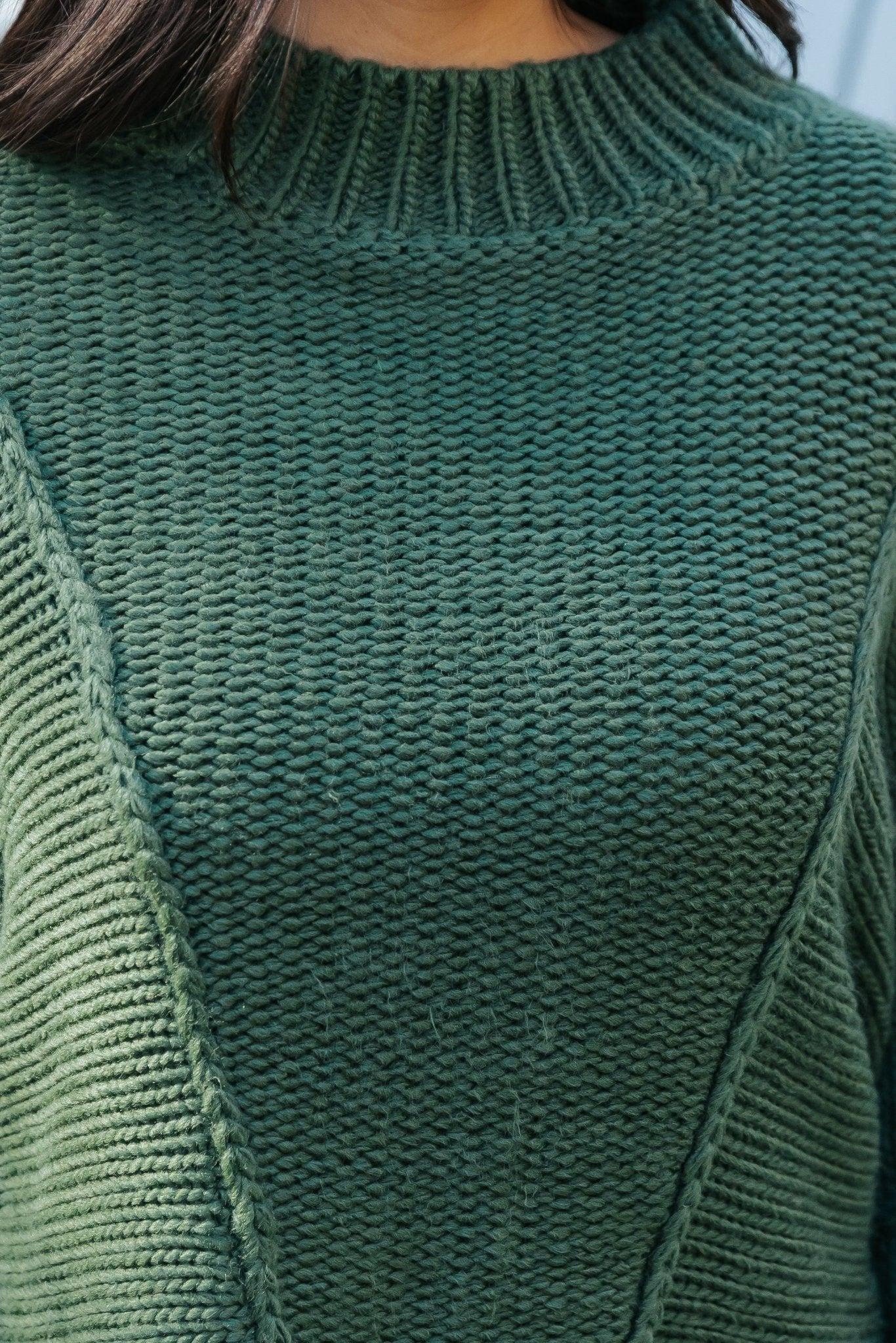 Seam Detail Mock Neck Sweater - Green - FINAL SALE Product Image