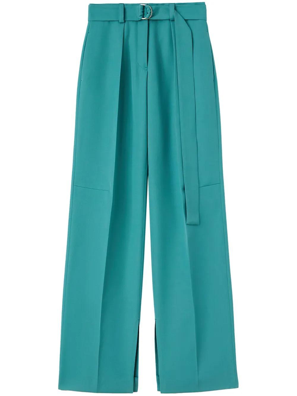 JIL SANDER Belted Wool Wide-leg Trousers In Blue Product Image