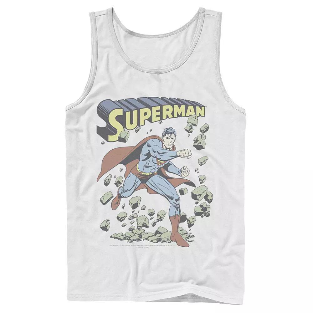 Men's DC Comics Superman With Rocks Vintage Poster Tank Top, Size: XL, White Product Image