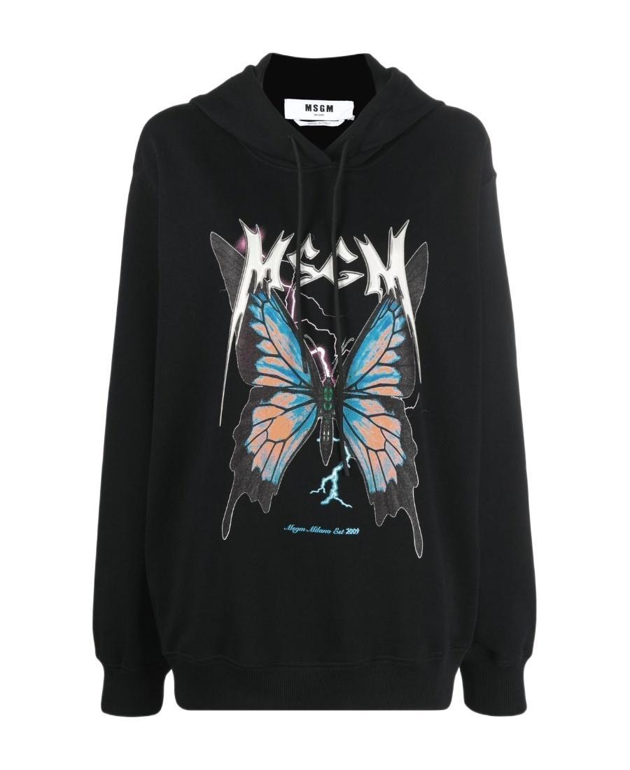 MSGM Graphic-print Cotton Hoodie In Black Product Image