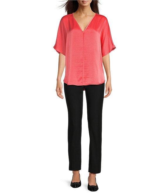 DKNY by Donna Karan Woven V-Neck Short Sleeve Blouse Product Image
