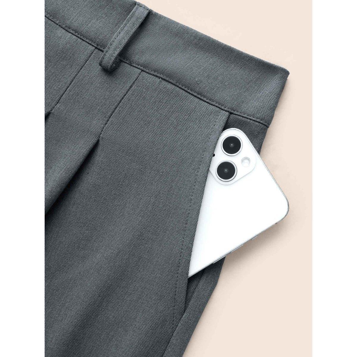 Plus Size Mid Rise Pleated Straight Leg Pants Women SlateGray Workwear Essentials Straight Leg Mid Rise Office Pants BloomChic 14-16/1X Product Image