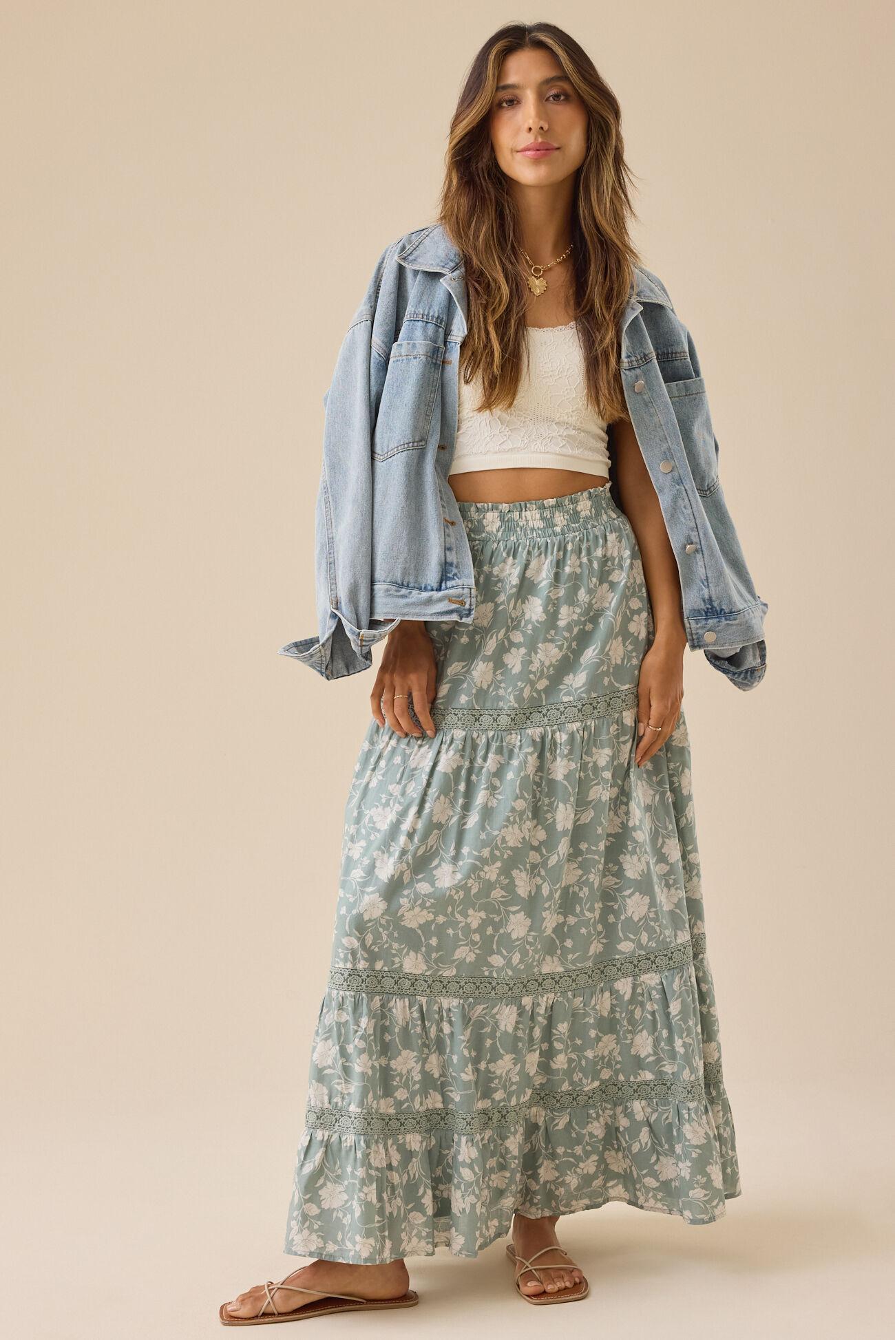 Kait Lace Tiered Midi Skirt Product Image