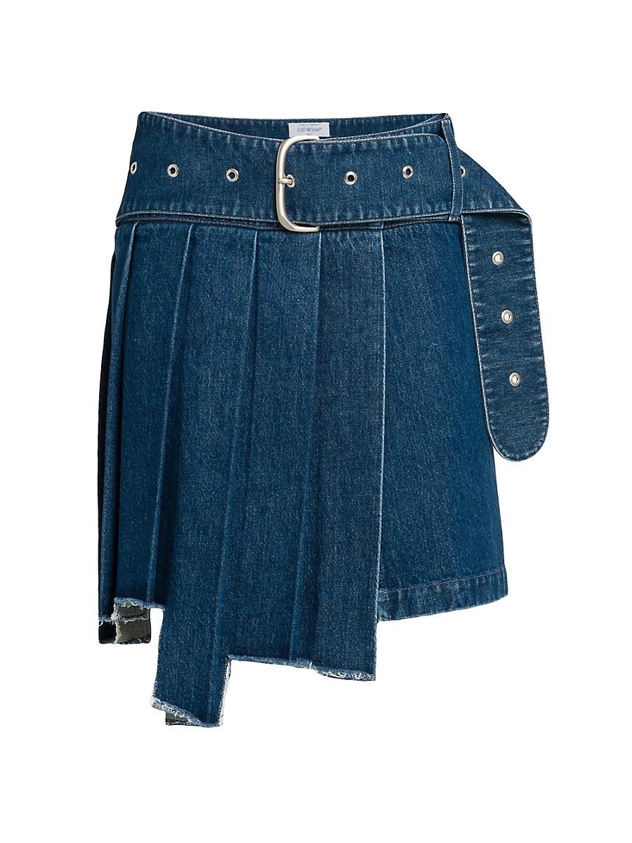 Womens Belted Pleated Denim Skirt Product Image