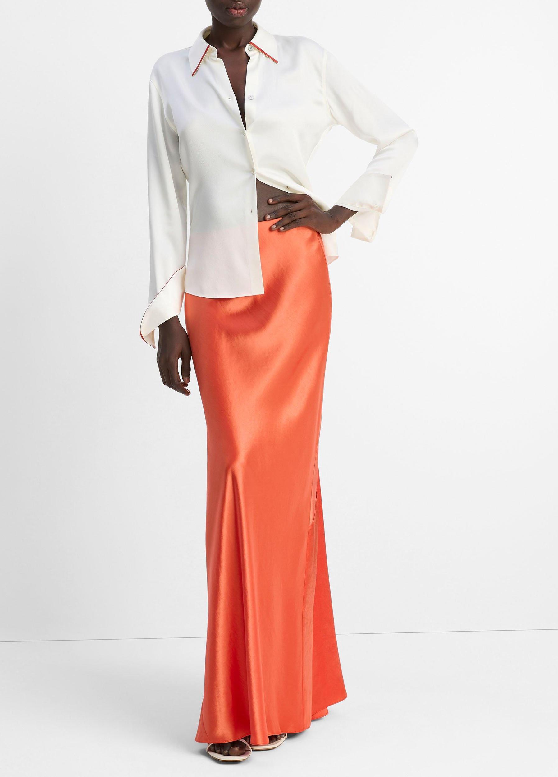 Tipped Silk Button-Front Blouse Product Image