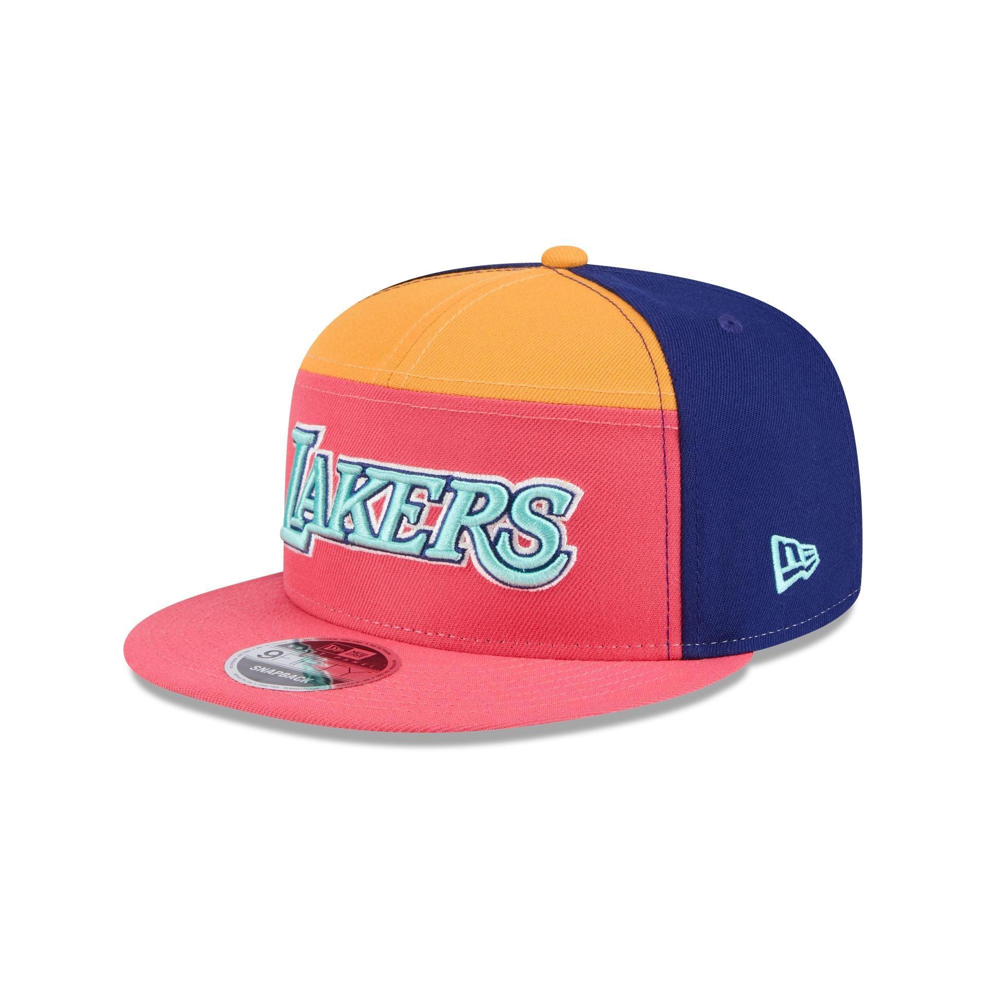 Los Angeles Lakers Coral 9FIFTY Split Panel Snapback Hat Male Product Image