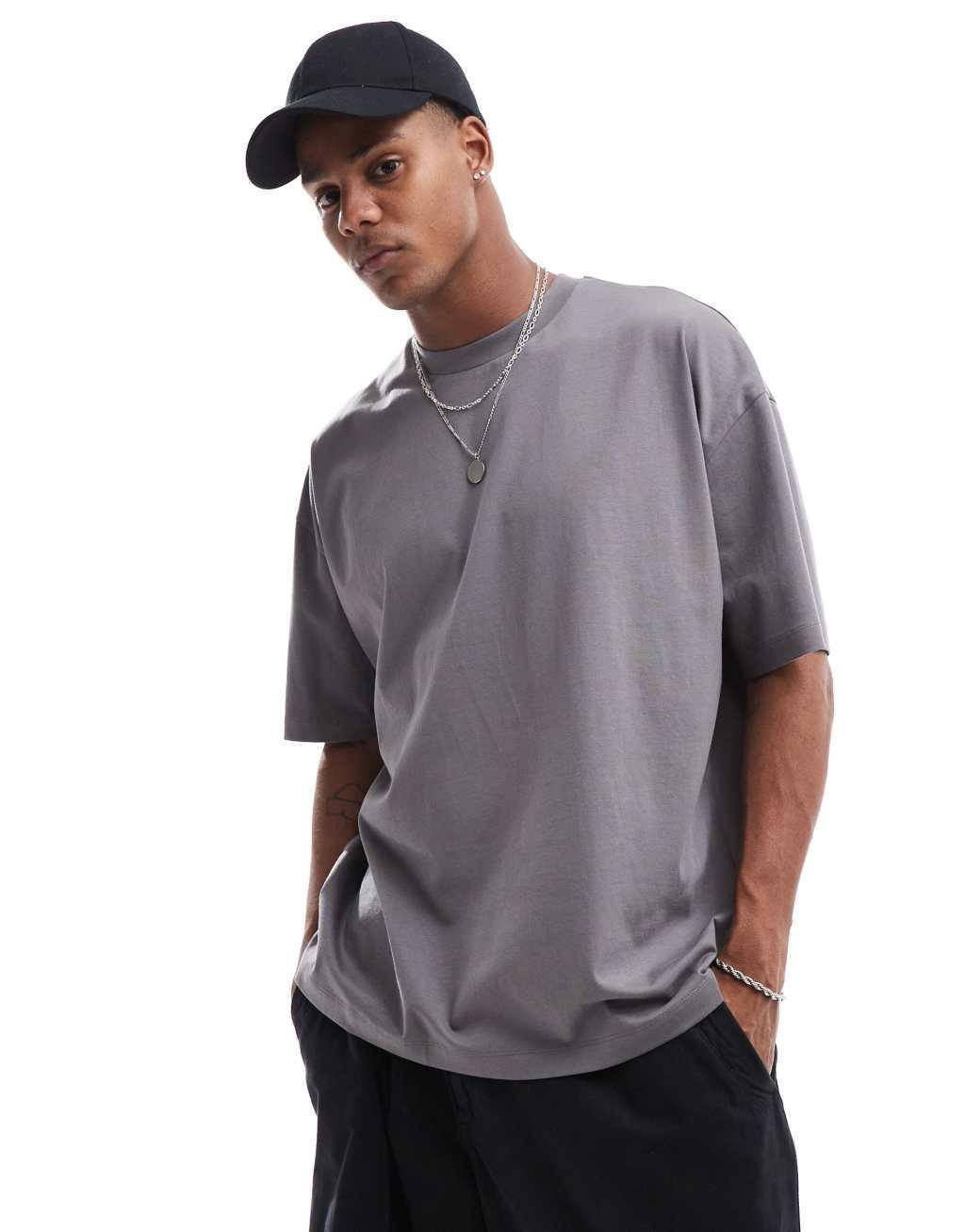 ASOS DESIGN oversized T-shirt with back print in gray Product Image