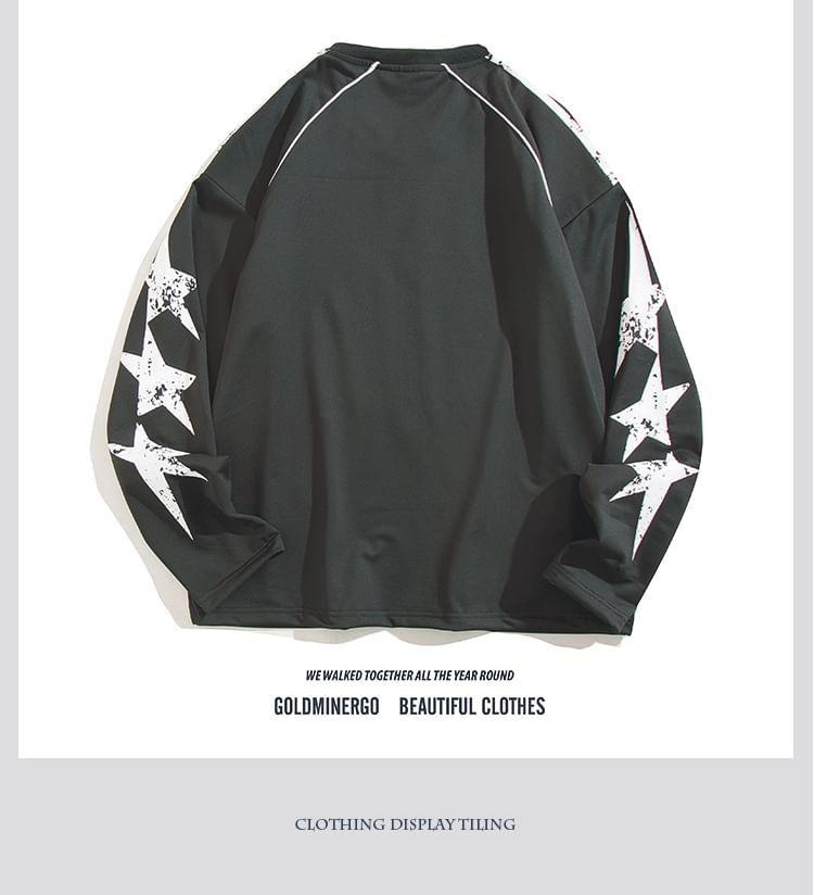 Crewneck Star Print Numbering Sweatshirt Product Image