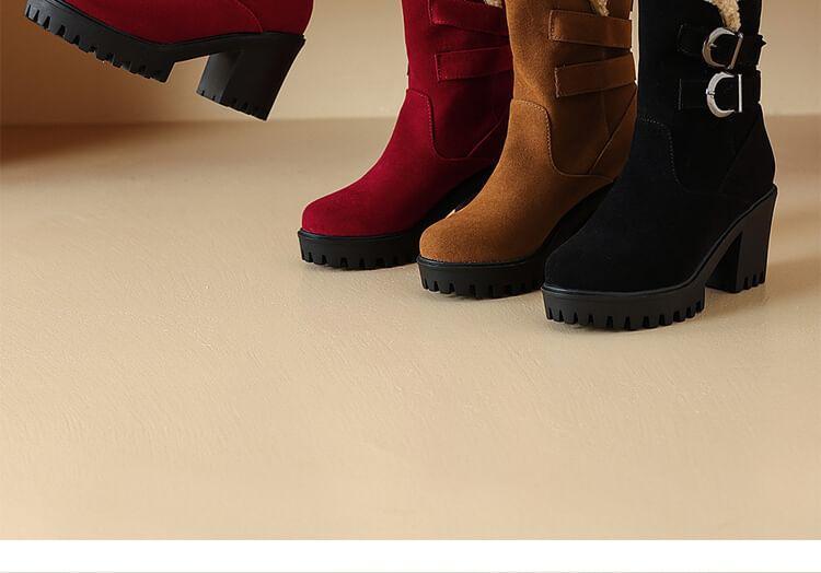 Chunky Heel Fleece-Lined Buckled Short Boots Product Image