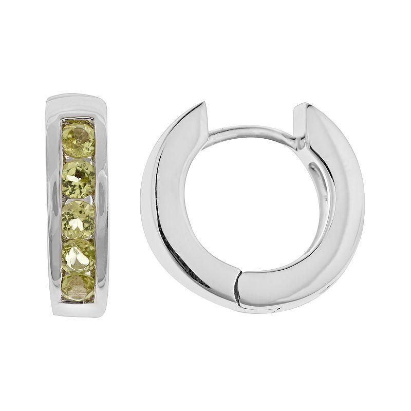 Celebration Gems Sterling Silver Peridot Hinged Hoop Earrings, Womens, Multicolor Product Image