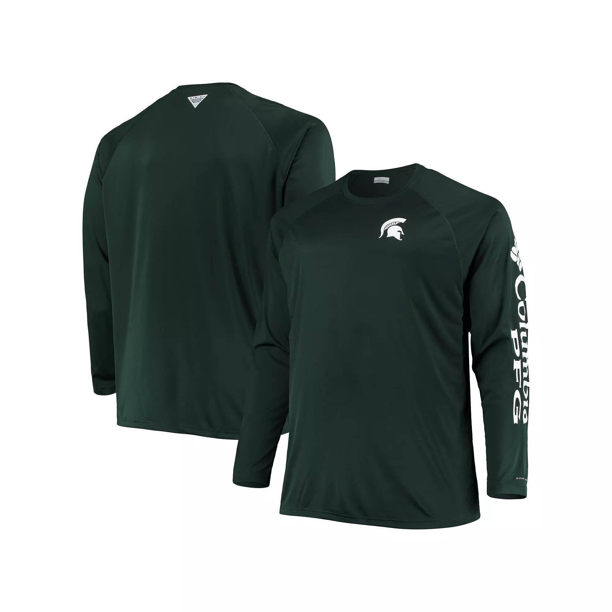 Men's Columbia Green Michigan State Spartans Big & Tall Terminal Tackle Omni-Shade Long Sleeve Raglan T-Shirt, Size: 4XLT Product Image