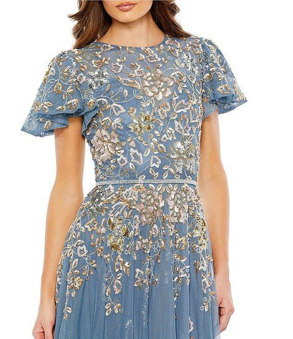 Mac Duggal Sequin Embellished Short Butterfly Sleeve Crew Neck Gown Product Image