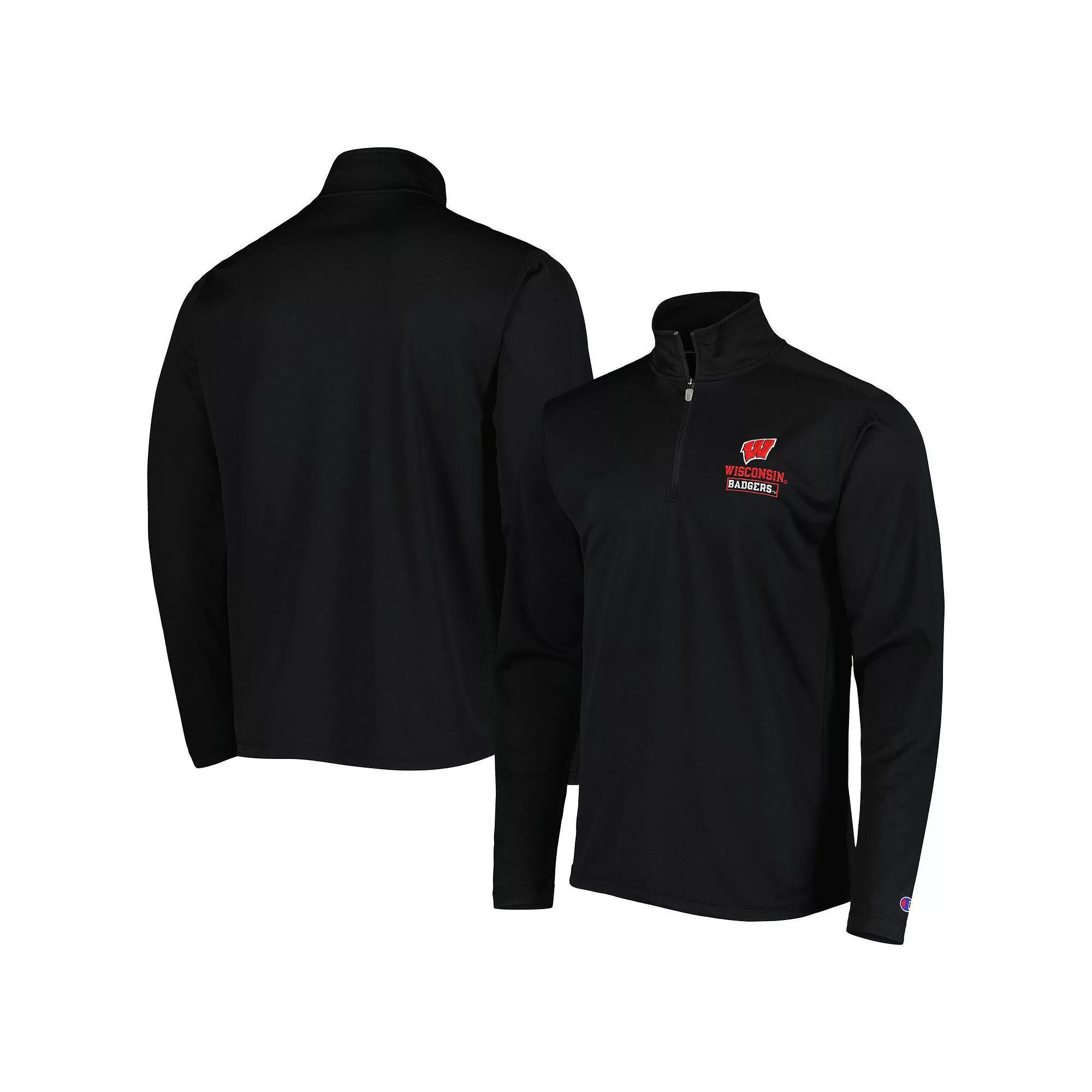 Men's Champion Black Wisconsin Badgers Textured Quarter-Zip Jacket,  Product Image