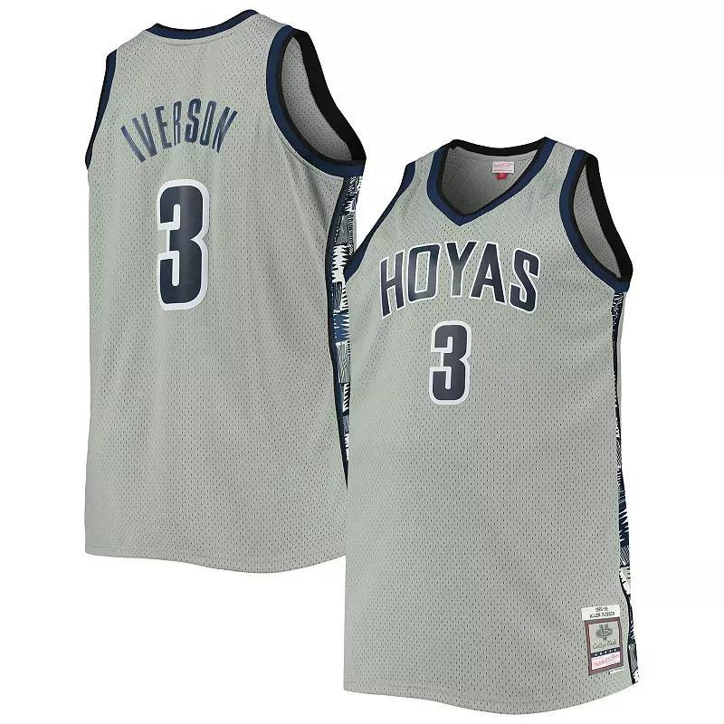 Men's Mitchell & Ness Allen Iverson Gray Georgetown Hoyas Big & Tall 1995-96 Replica Player Jersey, Size: XLT, Grg Grey Product Image