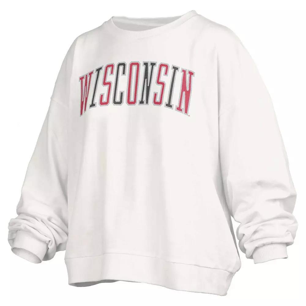 Women's Pressbox White Wisconsin Badgers Janise Waist Length Oversized Pullover Sweatshirt, Size: Large Product Image