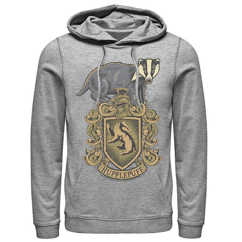 Mens Harry Potter Hufflepuff House Crest Pullover Hoodie Athletic Grey Product Image