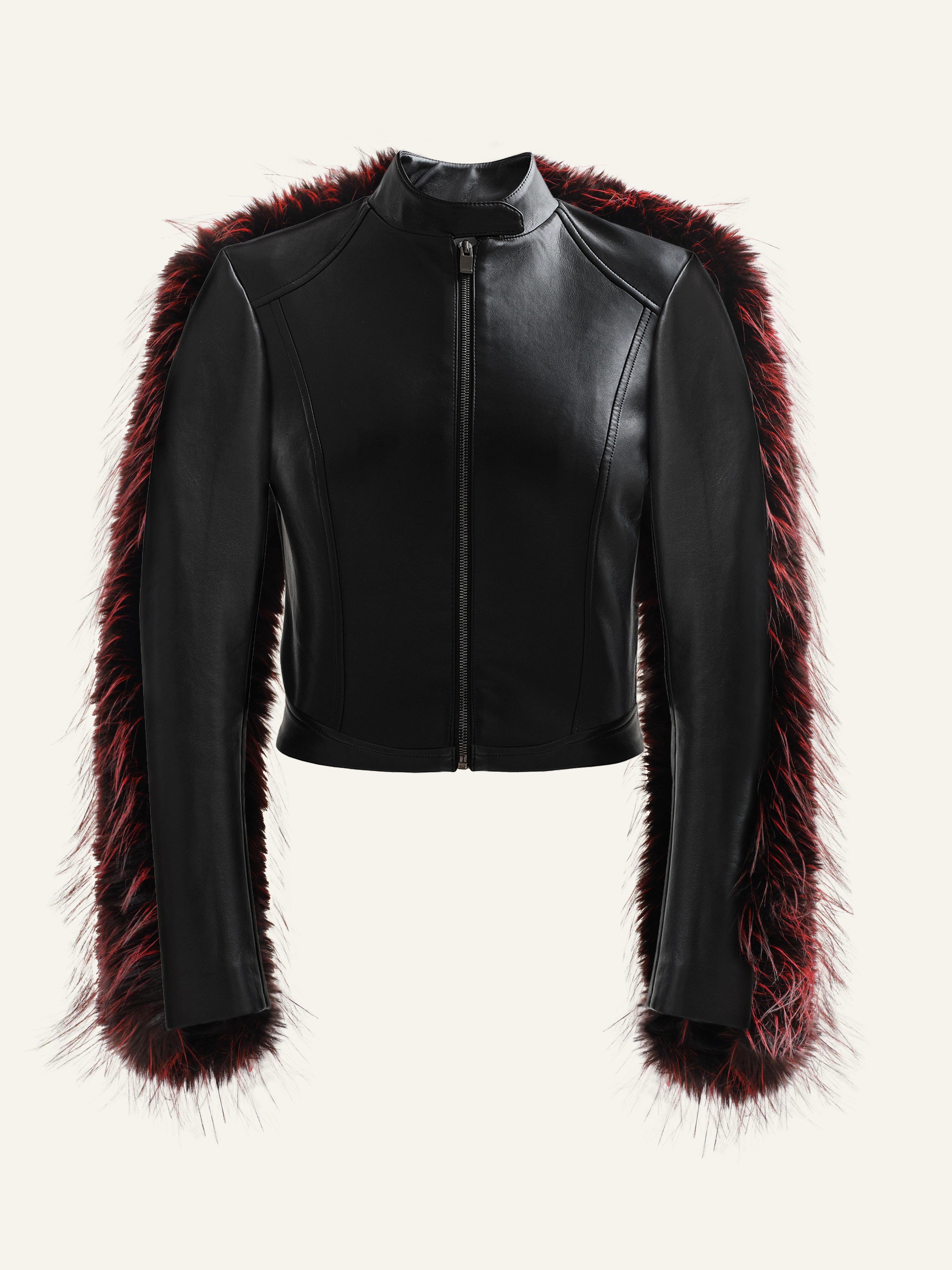 Motorsport Jacket in Fiery Fur and Genuine Leather Product Image