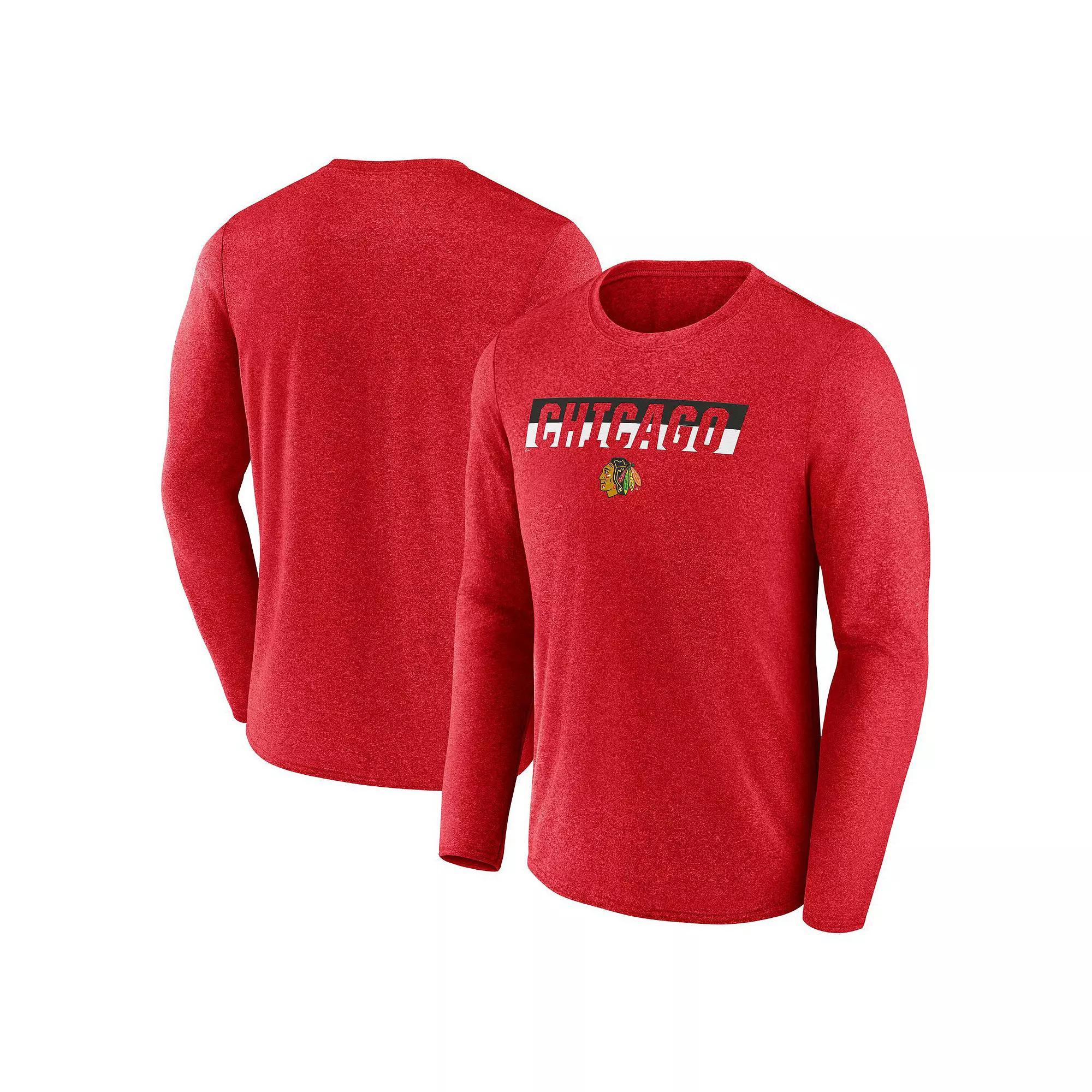 Men's Fanatics Heather Red Chicago Blackhawks Transition Long Sleeve T-Shirt,  Product Image