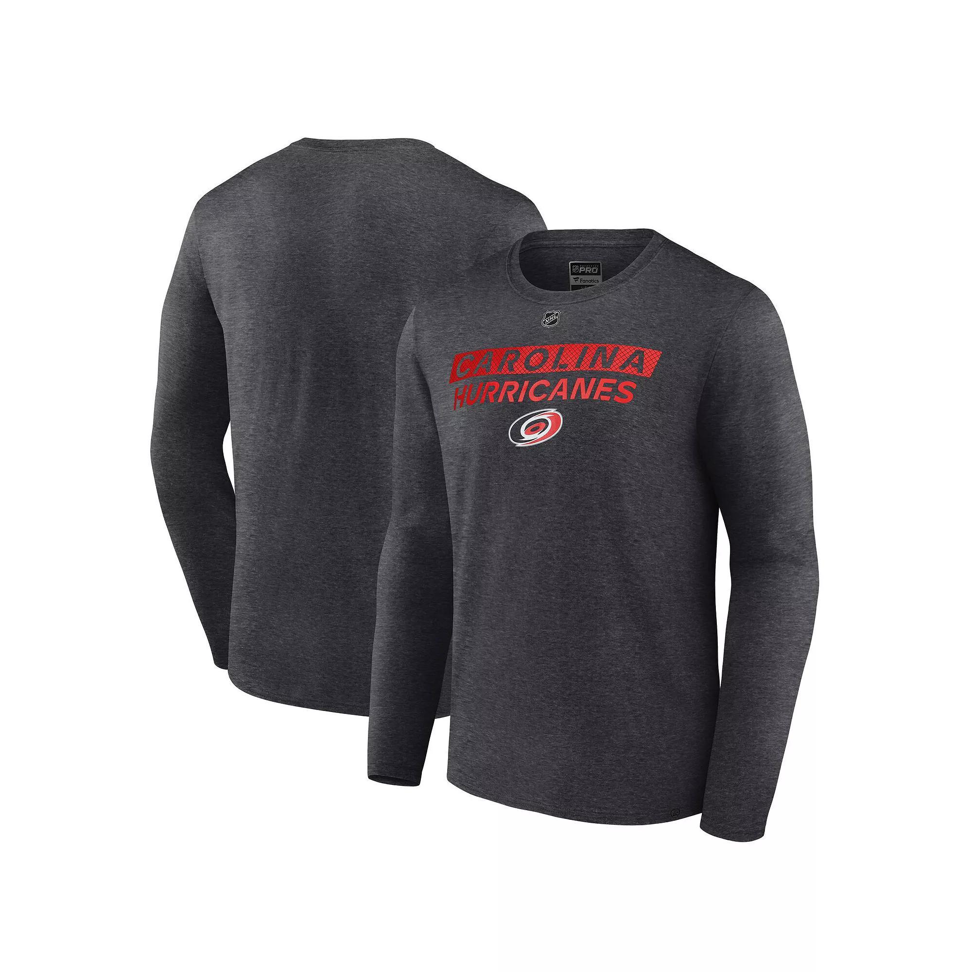Men's Fanatics Heather Charcoal Carolina Hurricanes Authentic Pro Primary Logo Long Sleeve T-Shirt, Size: XL Product Image