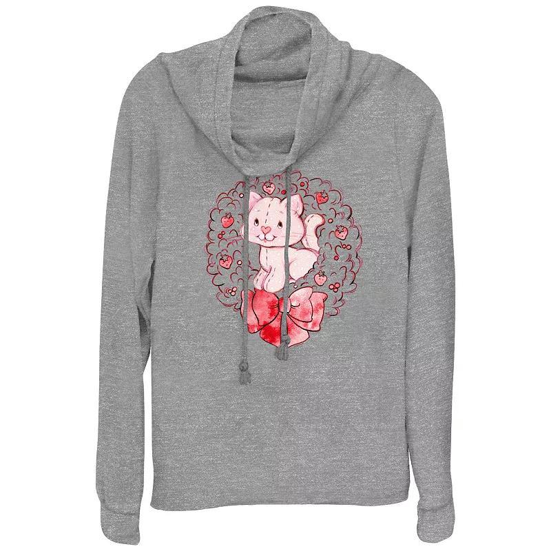 Womens Strawberry Shortcake Custard Wreath Cowlneck Graphic Lightweight Long Sleeve Gray Grey Product Image