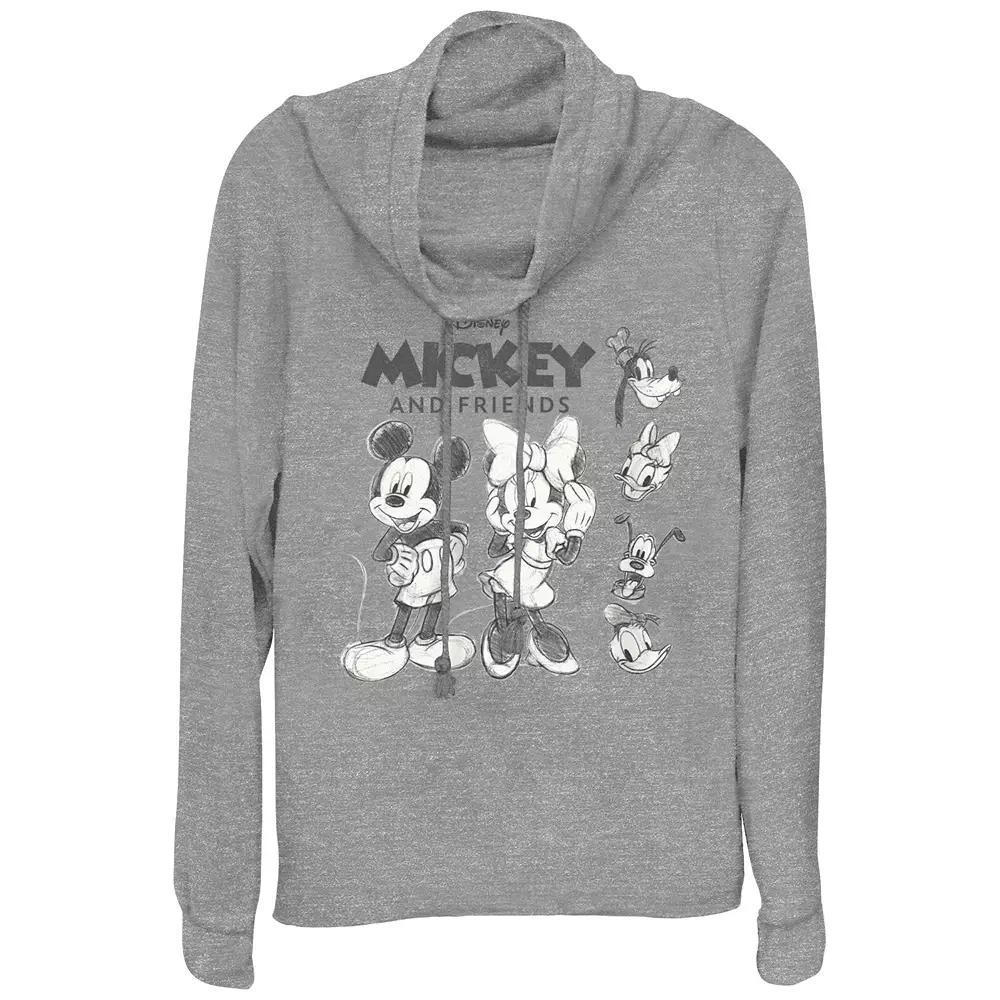 Disney's Mickey Mouse And Friends Sketches Women's Cowlneck Graphic Lightweight Long Sleeve,  Product Image
