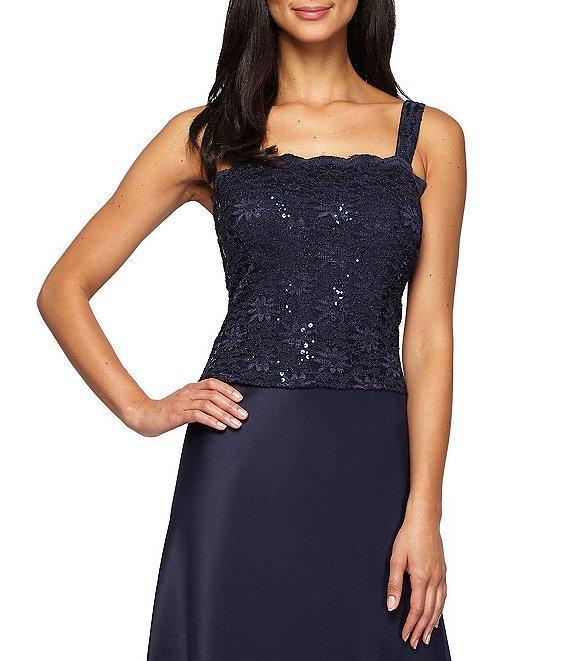 Alex Evenings Sequin Embellished Floral Lace Square Neck A-Line 3/4 Sleeve Satin 2-Piece Jacket Gown Product Image