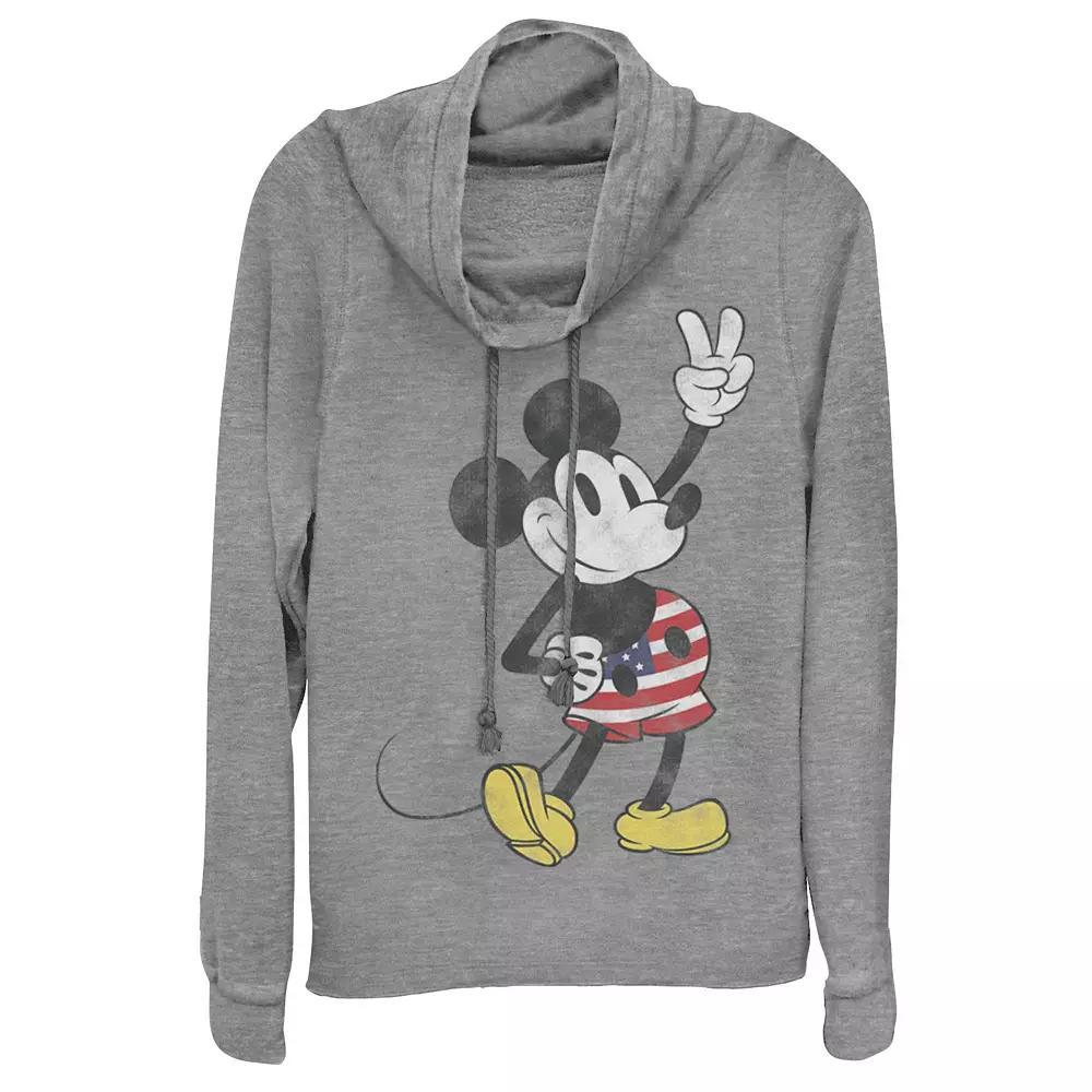 Juniors' Disney Mickey Mouse Cowlneck Graphic Lightweight Long Sleeve, Girl's, Size: XS, Gray Grey Product Image