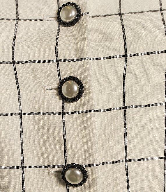 KARL LAGERFELD PARIS Woven Windowpane Collarless Long Sleeve Cropped Button Front Jacket Product Image