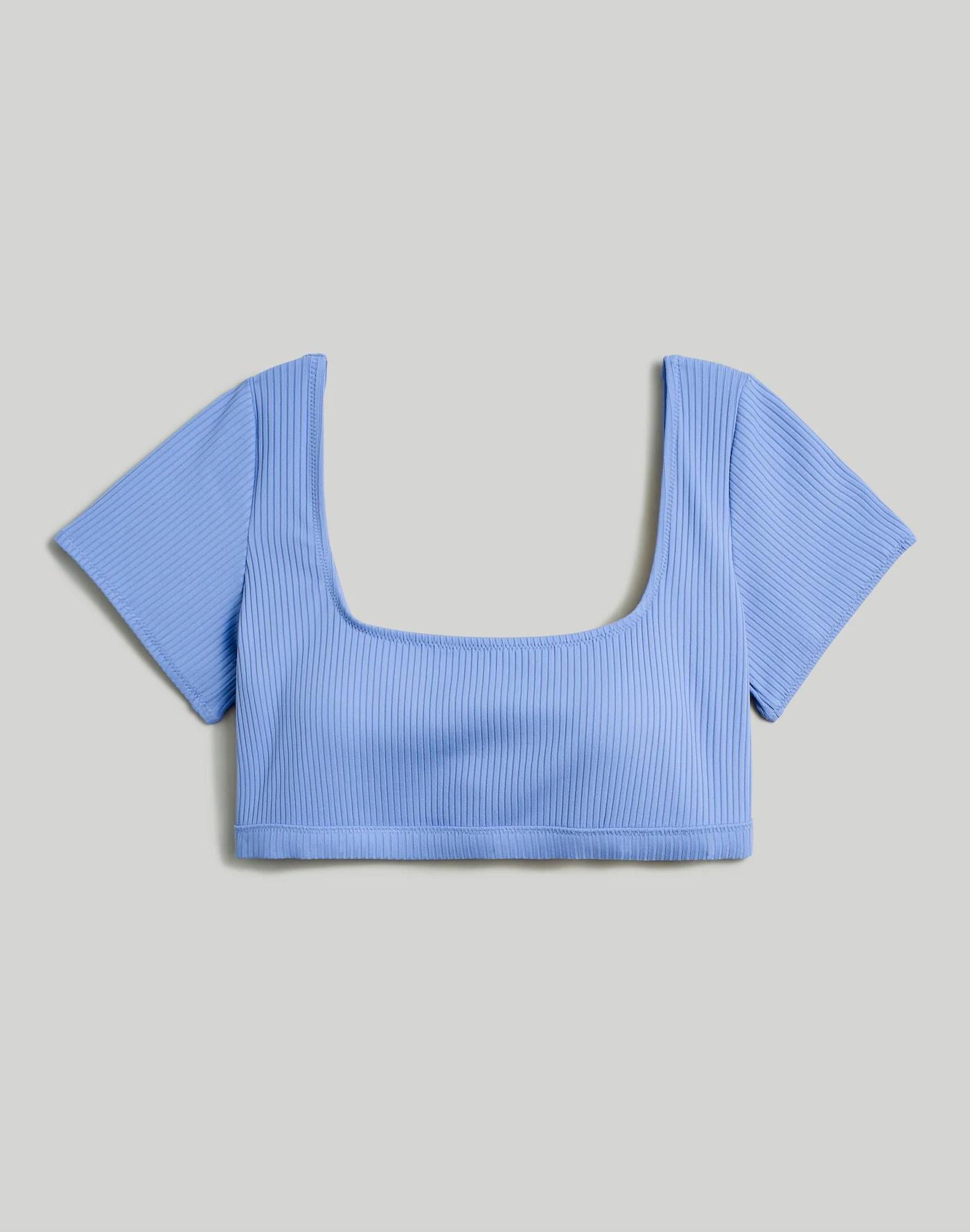 Ribbed Square-Neck Longline Bikini Top Product Image