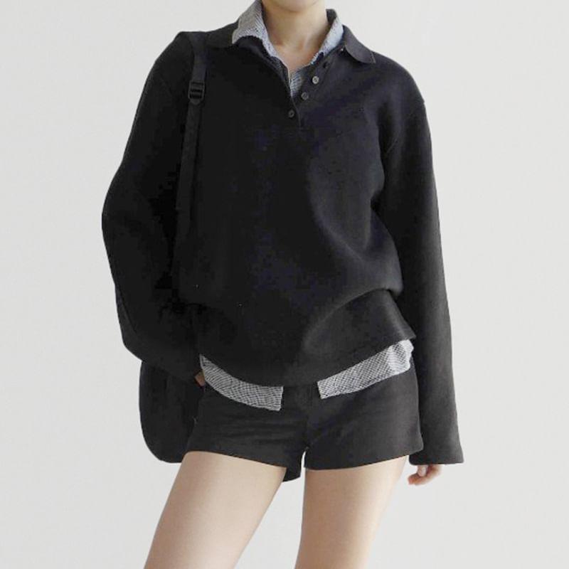 Mock Two-Piece Plain Pullover Product Image