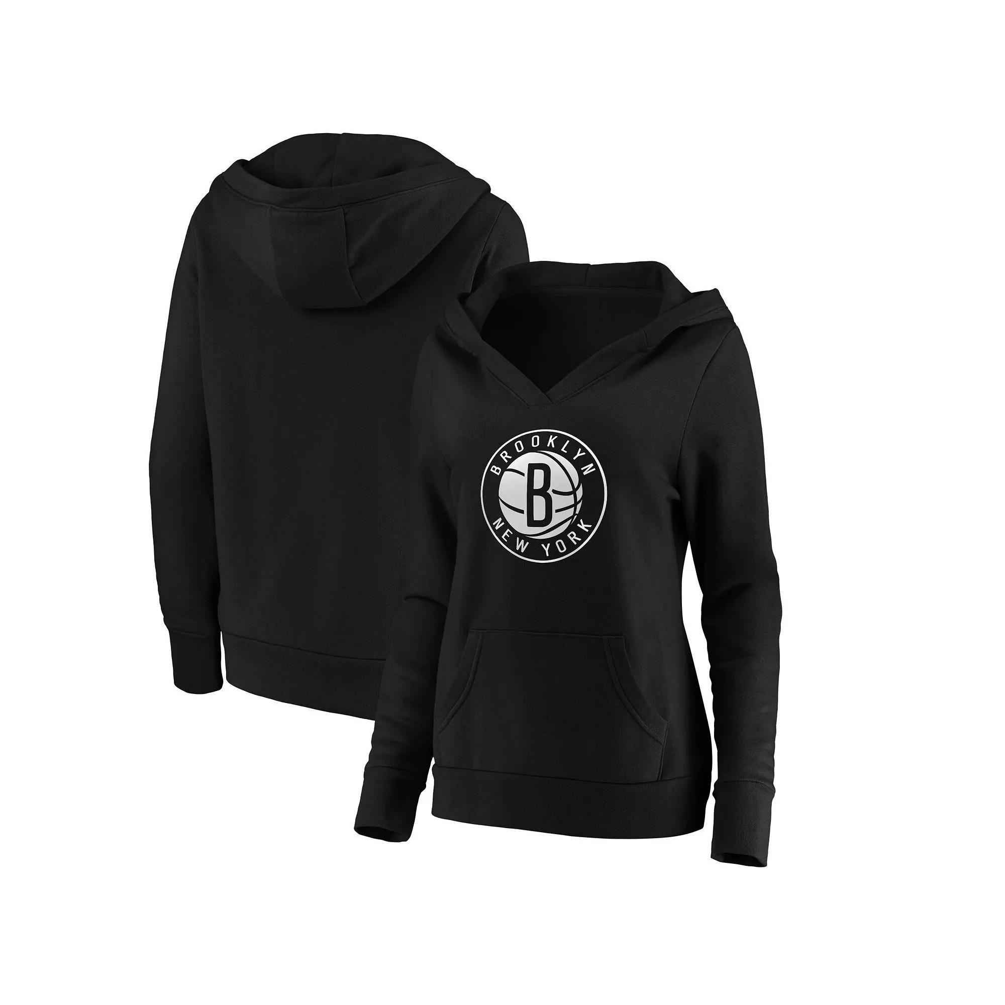 Women's Fanatics Black Brooklyn Nets Primary Logo V-Neck Pullover Hoodie,  Product Image