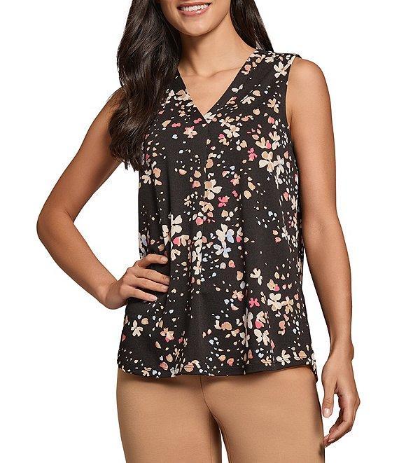 Jones New York Floral Printed Moss Crepe V-Neck Sleeveless Top Product Image