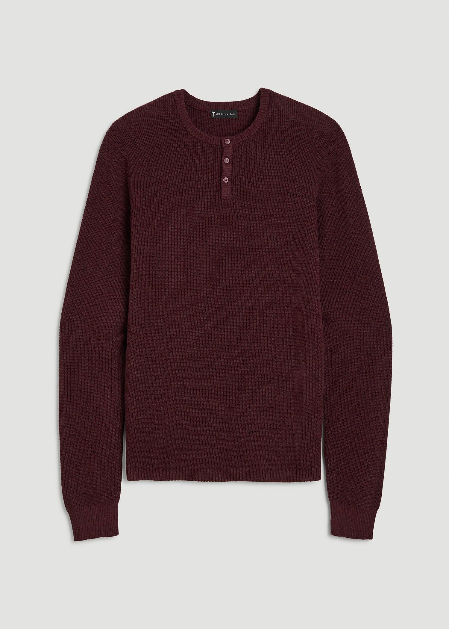 Waffle Knit Henley Sweater for Tall Men in Burgundy Mix Male Product Image