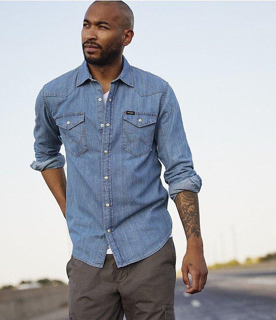 Wrangler® Regular Fit Western Denim Shirt Product Image